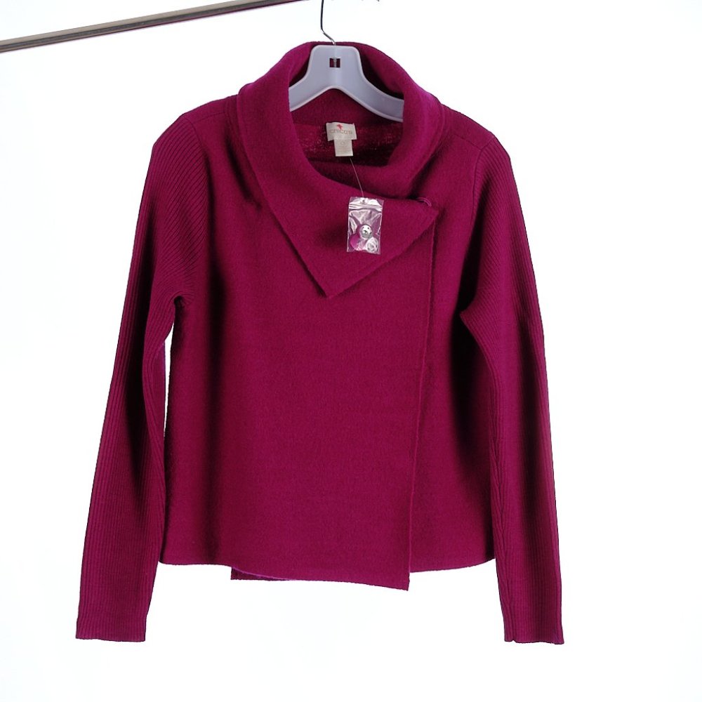 Chico’s Raspberry Wool Cardigan Wrap Sweater Size 0 - Picture 8 of 8